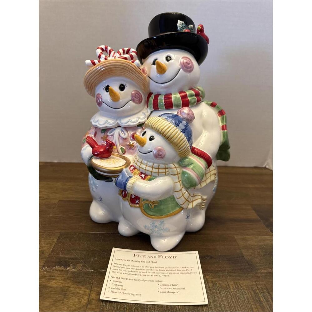 Vtg Fitz & Floyd "FROSTY FRIENDS" 12"H Cookie Jar Holiday NIB - Picture 6 of 9